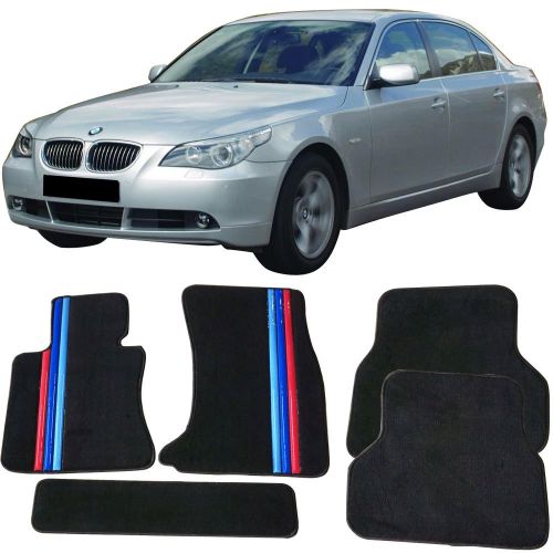  Floor Mat Fits 2004-2009 BMW E60 5 Series | Front & Rear OE M Color Stripe Car Floor Carpets Carpet liner by IKON MOTORSPORTS |2005 2006 2007 2008