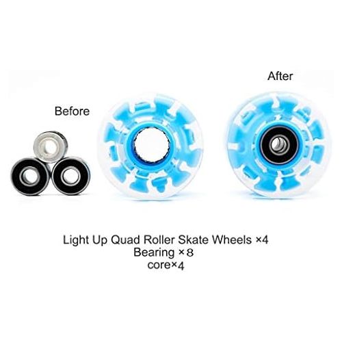  IKevan_ IKevan 4PCS Light Up Quad Roller Skate Wheels 32mm x 58mm, Luminous Light Up Quad Roller Skate/Skateboard Wheels with Bearings Installed (Multicolored)