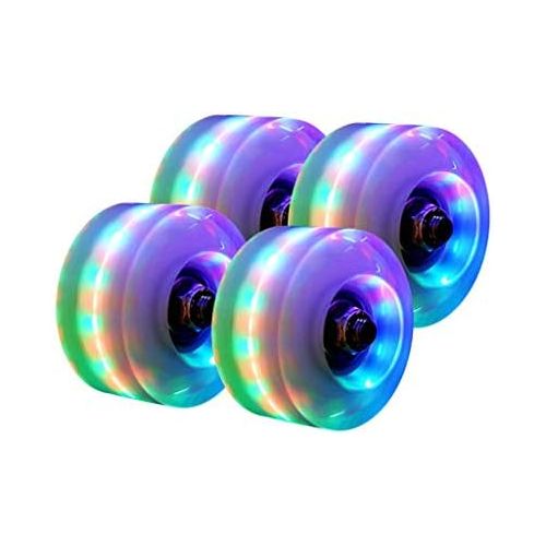  IKevan_ IKevan 4PCS Light Up Quad Roller Skate Wheels 32mm x 58mm, Luminous Light Up Quad Roller Skate/Skateboard Wheels with Bearings Installed (Multicolored)