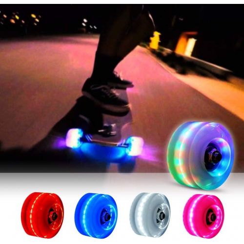  IKevan_ IKevan 4PCS Light Up Quad Roller Skate Wheels 32mm x 58mm, Luminous Light Up Quad Roller Skate/Skateboard Wheels with Bearings Installed (Multicolored)