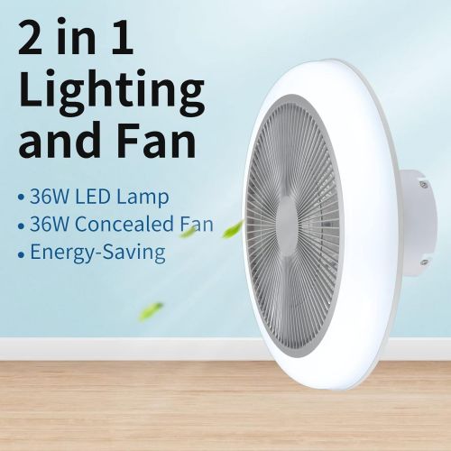  ILAHUI Enclosed Ceiling Fan with Lights Modern Ceiling Fan Light 5 slices Invisible Blades Silver Ceiling Fan Light with Remote Control