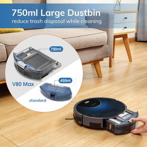  ILIFE V80 Max Robot Vacuum Cleaner, Wi-Fi Connected, 2000Pa Max Suction, Works with Alexa, 750ml Dustbin, Tangle-Free Suction Port, Self-Charging, Ideal for Hard Floor, Pet Hair an