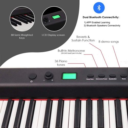  [아마존베스트]ILearnMusic Dulcette DX-10 88-Key Portable Piano Keyboard | Dual 25W Speakers | Semi-Weighted Keys | Sustain Pedal MIDI/USB | Electric Keyboard Piano 88-Keys | FREE CARRYING BAG (88-Key, Black