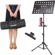 IMAGE Music Stand, 21.6-63 Inch Sheet Music Stand Adjustable and Foldable Travel Metal Music Stand with Carrying Bag Music Tray and Music Sheet Clip Holder for Instrumental Performance