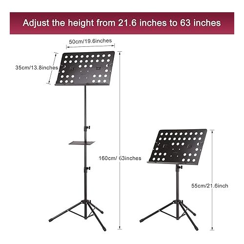  IMAGE Music Stand, 21.6-63 Inch Sheet Music Stand Adjustable and Foldable Travel Metal Music Stand with Carrying Bag Music Tray and Music Sheet Clip Holder for Instrumental Performance