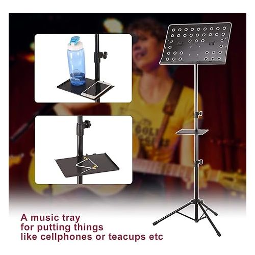  IMAGE Music Stand, 21.6-63 Inch Sheet Music Stand Adjustable and Foldable Travel Metal Music Stand with Carrying Bag Music Tray and Music Sheet Clip Holder for Instrumental Performance