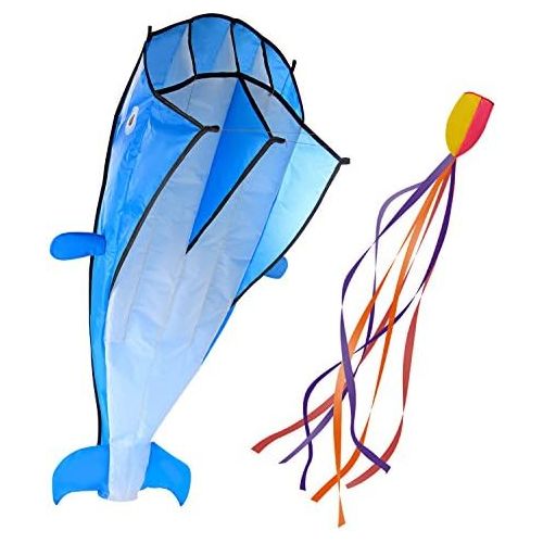  [아마존베스트]IMAGE 3D Kite Large Blue Dolphin Breeze Beach Kites with Huge Frameless Soft Parafoil Giant,Gift for Kids,Family