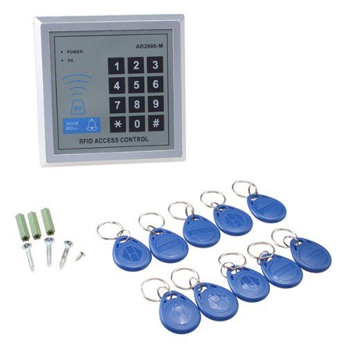  IMAGE Full set RFID Door Access Control system Kit With 500kg 1100LBs Electric Magnetic lock 110-240V AC to 12v DC 3A 36w Power Supply Proximity Door Entry keypad 10 Key Fobs EXIT