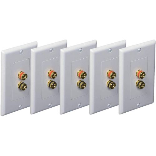  iMBAPrice (5 Pack) Premium 2 Connector Banana Wall Plate - Banana Plug Binding Post Wall Plate for Speakers white