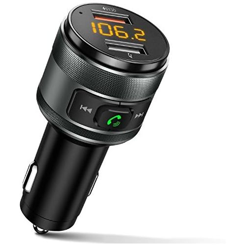  [아마존베스트]IMDEN Bluetooth FM Transmitter for Car, QC3.0 Wireless Bluetooth FM Radio Adapter Music Player FM Transmitter / Car Kit with Hands-free Calling and 2 USB Ports Charger Support USB