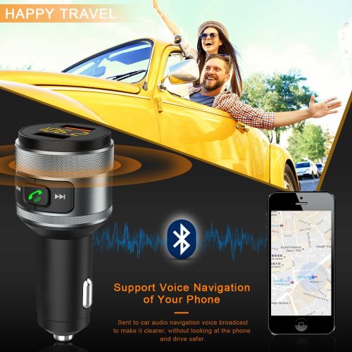  [아마존베스트]IMDEN Bluetooth FM Transmitter for Car, QC3.0 Wireless Bluetooth FM Radio Adapter Music Player FM Transmitter / Car Kit with Hands-free Calling and 2 USB Ports Charger Support USB