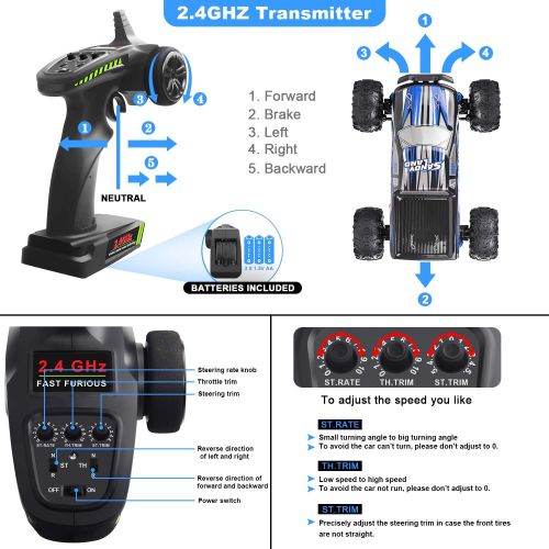  [아마존베스트]IMDEN Remote Control Car, Terrain RC Cars, Electric Remote Control Off Road Monster Truck, 1:18 Scale 2.4Ghz Radio 4WD Fast 30+ MPH RC Car, with 2 Rechargeable Batteries, Blue