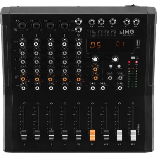  [아마존베스트]IMG STAGELINE MXR-60PRO 6 Channel Audio Mixer with Integrated MP3 Player, Bluetooth Receiver and DSP Effects Unit Audio Console with 4 Mono Input Channels with Gain Control, Mixing