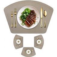 [아마존베스트]Immokaz Round Placemat for Dining Heat Insulation Stain Resistant Non-Slip Waterproof Washable Wipe Clean PU Fan Shape Wedge Kitchen Table Mat Set (4, Chic Gray)