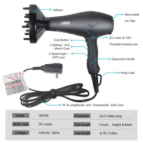  [아마존 핫딜]  [아마존핫딜]IMMOSO JINRI 1875W Negative Ions Salon Hair Dryer, Professional DC Motor Air Blower with Concentrator &...