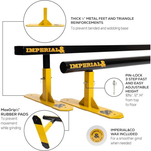  IMPERIAL&CO Flat Bar Grind Rail and Wax for Skateboard Ramps Setup on Driveway or Skatepark for begginers and Adults, BMX Bike, Scooter, Agressive Inline & Roller Skating/Blading,