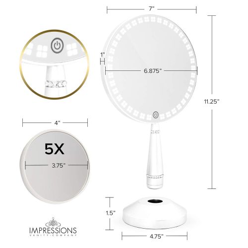  IMPRESSIONS VANITY · COMPANY IMPRESSIONS BIJOU LED Makeup Vanity Mirror with Standing Base | Round Shape 5x Magnifying Beauty Mirror with Touch Sensor and Adjustable LED Lights