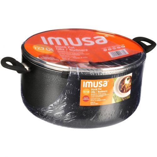  IMUSA Nonstick Stock Pot with Glass Lid 12.7 Quart, Charcoal