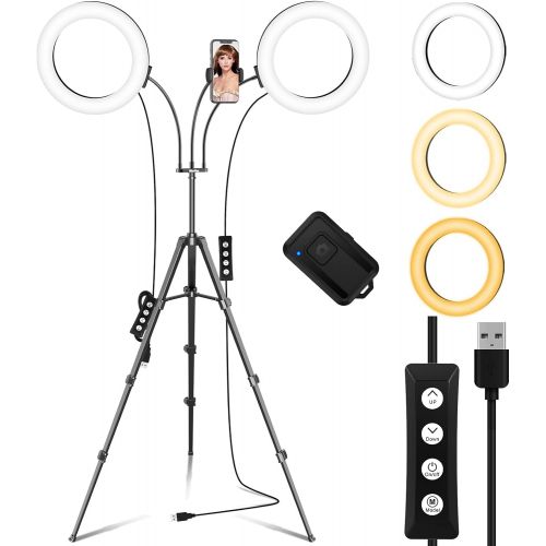  [아마존베스트]Ring Light with Tripod Stand and 2 Phone Holders, iMartine 8 LED Selfie Ring Light for Laptop for Vlog/Makeup/YouTube/Video Shooting, 2 Adapters & Remote Compatible with iPhone & A