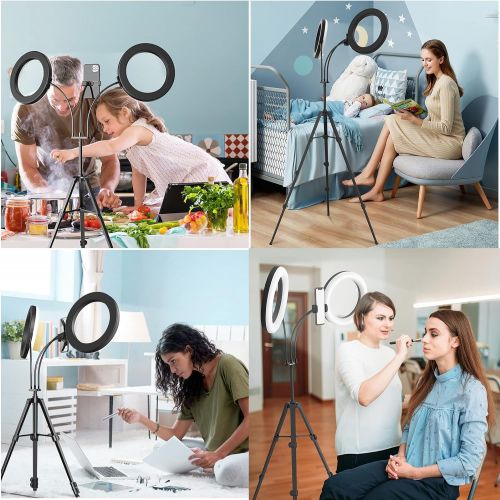  [아마존베스트]Ring Light with Tripod Stand and 2 Phone Holders, iMartine 8 LED Selfie Ring Light for Laptop for Vlog/Makeup/YouTube/Video Shooting, 2 Adapters & Remote Compatible with iPhone & A