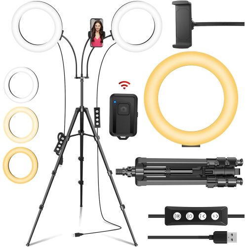  [아마존베스트]Ring Light with Tripod Stand and 2 Phone Holders, iMartine 8 LED Selfie Ring Light for Laptop for Vlog/Makeup/YouTube/Video Shooting, 2 Adapters & Remote Compatible with iPhone & A