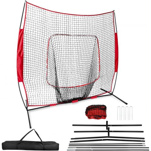  iMounTEK 7x7 Baseball & Softball Practice Training Bow Frame Sock Net with Carry Bag, Training Aid for Hitting, Batting, Pitching, Throwing, Fielding, Catching, Portable Backstop -