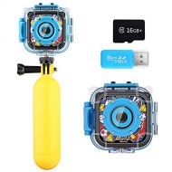 iMoway Kids Camera, Waterproof Video Cameras for Kids HD 1080P Kids Digital Cameras Camcorder with 16GB Memory Card, Card Reader and Floating Hand Grip (Blue)