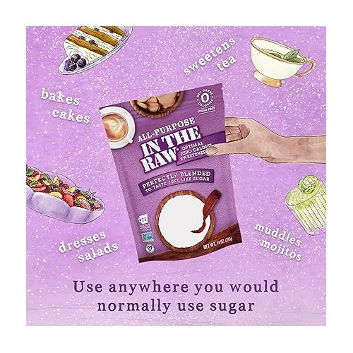  All-Purpose In The Raw Nature’s Zero Calorie Sweetener, Sugar Free Substitute Baking, Coffee, Stevia, Monk Fruit, Allulose, Erythritol Blend, Keto, Low Carb, Vegan, Gluten Free, 14 Oz (Pack of 1)