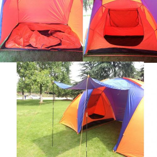  IN. iN. Outdoor Tent Double Layer Rainproof 3-6 People Two Bedrooms Outdoor Tent Orange Blue