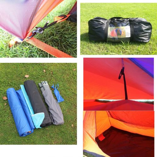  IN. iN. Outdoor Tent Double Layer Rainproof 3-6 People Two Bedrooms Outdoor Tent Orange Blue