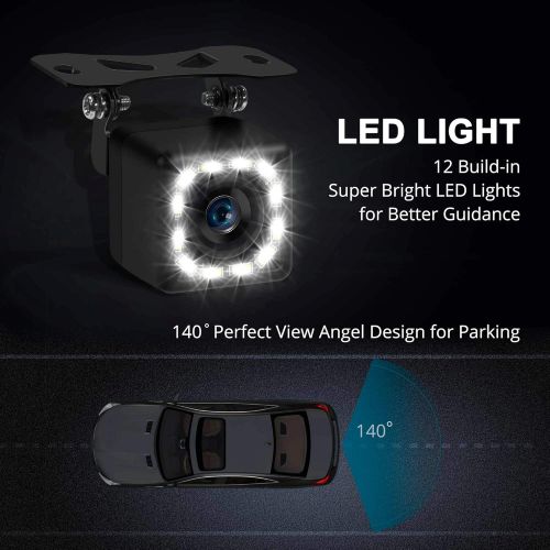  [아마존베스트]INCLAKE Car Backup Camera, Rear View Camera Ultra HD 12 LED Night Vision,Waterproof Reverse Camera 140° Wide View Angel with Multiple Mount Brackets for Universal Cars,SUV,Trucks,RV and Mo