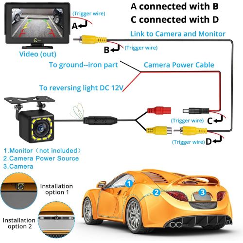  [아마존베스트]INCLAKE Car Backup Camera, Rear View Camera Ultra HD 12 LED Night Vision,Waterproof Reverse Camera 140° Wide View Angel with Multiple Mount Brackets for Universal Cars,SUV,Trucks,RV and Mo