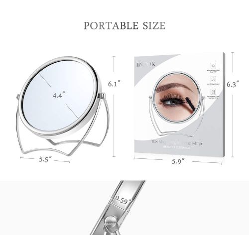  INCOK 10X 1X Double Sided Magnifying Makeup Mirror - 5 Metal High Definition Magnified Makeup Mirror 360° Swivel Rotation Vanity Mirror with Magnification Handheld Cosmetic Mirror for Ho