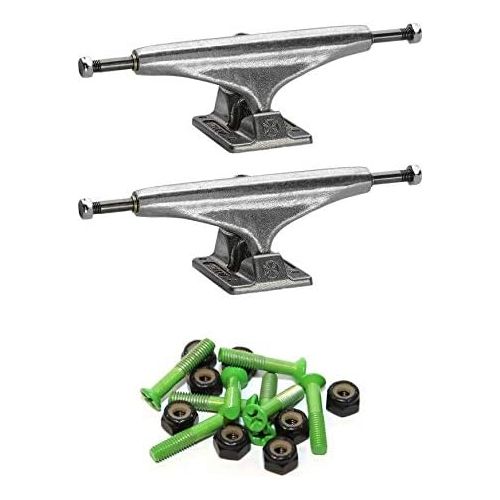  Independent Stage 11-159mm Standard Silver Skateboard Trucks - 6.14 Hanger 8.75 Axle with 1 Alien Green Hardware - Bundle of 2 Items