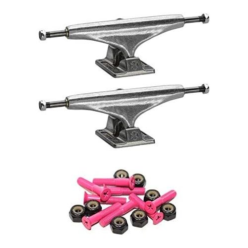  Independent Stage 11-129mm Standard Silver Skateboard Trucks - 5.0 Hanger 7.6 Axle with 1 Unicorn Pink Hardware - Bundle of 2 Items