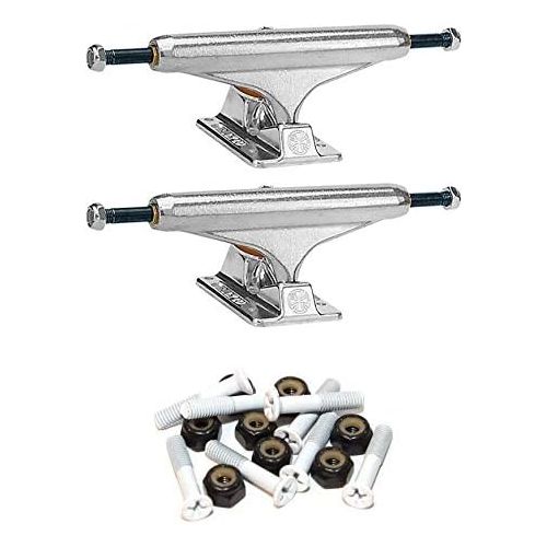  Independent Stage 11-129mm Forged Titanium Standard Silver Skateboard Trucks - 5.0 Hanger 7.6 Axle with 1 Bone White Hardware - Bundle of 2 Items