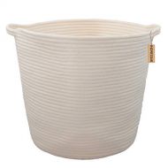 INDRESSME XL Cotton Rope Storage Basket Baby Laundry Basket Woven Baskets with Handle for Diaper Toy Off White Home Decor 16.0x 15.0x12.6