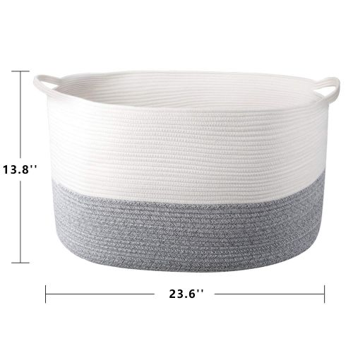  [아마존 핫딜] [아마존핫딜]INDRESSME XXX Large Rope Basket Woven Storage Basket Pillow, Blanket Basket Gray Laundry Basket, 0blong Design