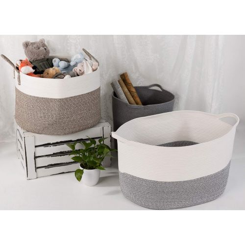  [아마존 핫딜] [아마존핫딜]INDRESSME XXX Large Rope Basket Woven Storage Basket Pillow, Blanket Basket Gray Laundry Basket, 0blong Design