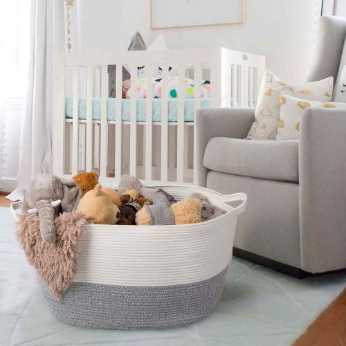  [아마존 핫딜] [아마존핫딜]INDRESSME XXX Large Rope Basket Woven Storage Basket Pillow, Blanket Basket Gray Laundry Basket, 0blong Design