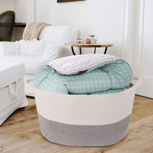  [아마존 핫딜] [아마존핫딜]INDRESSME XXX Large Rope Basket Woven Storage Basket Pillow, Blanket Basket Gray Laundry Basket, 0blong Design