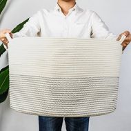 [아마존베스트]INDRESSME XXXLarge Cotton Rope Basket 21.7 x 21.7 x 13.8 Woven Baby Laundry Basket for Blankets Toys Storage Basket with Handle Comforter Cushions Storage Bins Thread Laundry Hampe