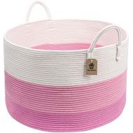 [아마존베스트]INDRESSME XXXLarge Pink Woven Rope Basket | Wide 20 x 13.3 Blanket Storage Basket with Long Handles Decorative Clothes Hamper Basket | Extra Large Baskets for Blankets Stuffed Anim