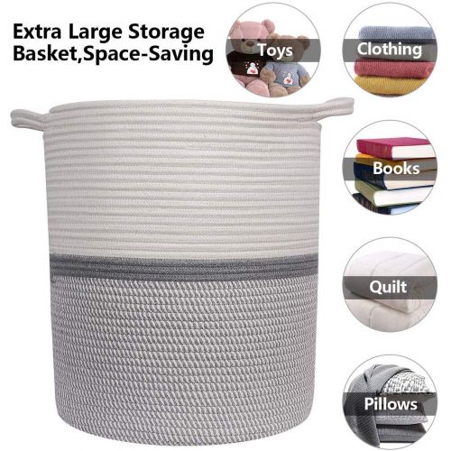  INDRESSME Goodpick Large Cotton Rope Basket 14.2 x 13.4 x 16.2 -Baby Laundry Basket Tall Woven Basket Blanket Nursery Bin