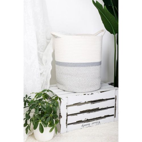  INDRESSME Goodpick Large Cotton Rope Basket 14.2 x 13.4 x 16.2 -Baby Laundry Basket Tall Woven Basket Blanket Nursery Bin