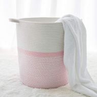 INDRESSME Cotton Basket 16.214.213.4 Woven Hamper Pink Girl Basket for Gift Toy Blanket Corner Basket in Living Room