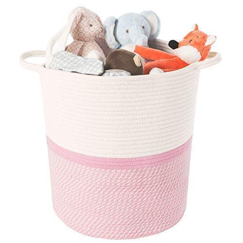  INDRESSME Cotton Basket 16.214.213.4 Woven Hamper Pink Girl Basket for Gift Toy Blanket Corner Basket in Living Room