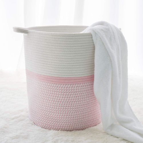  INDRESSME Cotton Basket 16.214.213.4 Woven Hamper Pink Girl Basket for Gift Toy Blanket Corner Basket in Living Room