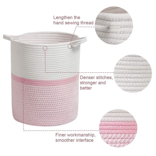  INDRESSME Cotton Basket 16.214.213.4 Woven Hamper Pink Girl Basket for Gift Toy Blanket Corner Basket in Living Room