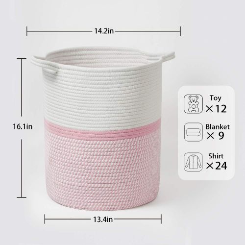  INDRESSME Cotton Basket 16.214.213.4 Woven Hamper Pink Girl Basket for Gift Toy Blanket Corner Basket in Living Room